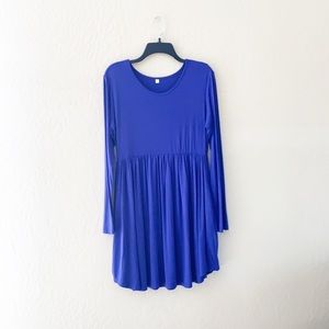 Blue‎ Soft Stretch Knit Long Sleeve Dress